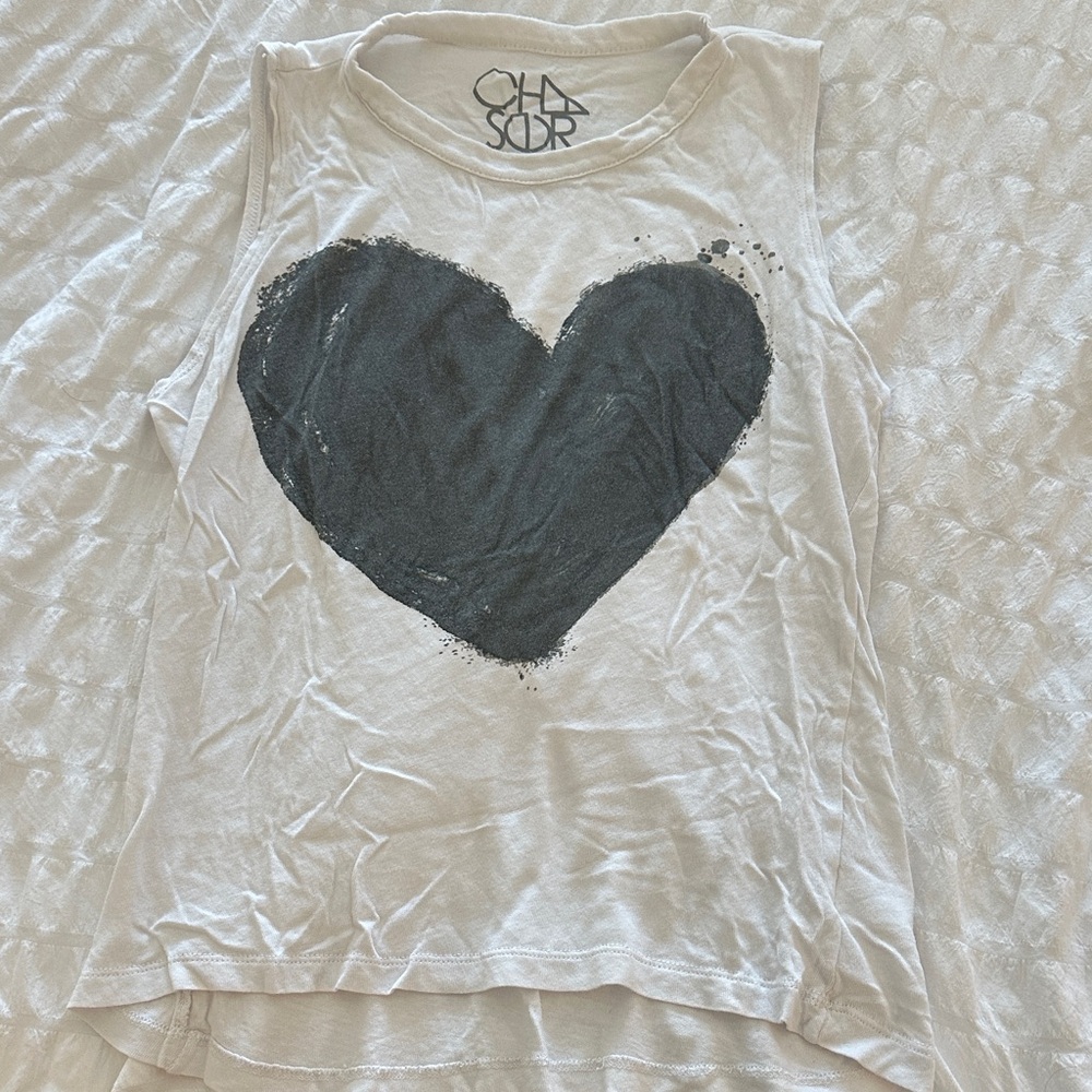 Chaser White Muscle Tee with Black Heart